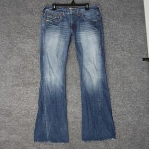 True Religion Joey Flare Jeans Mens 32 Blue Denim Low Rise Twisted Seam